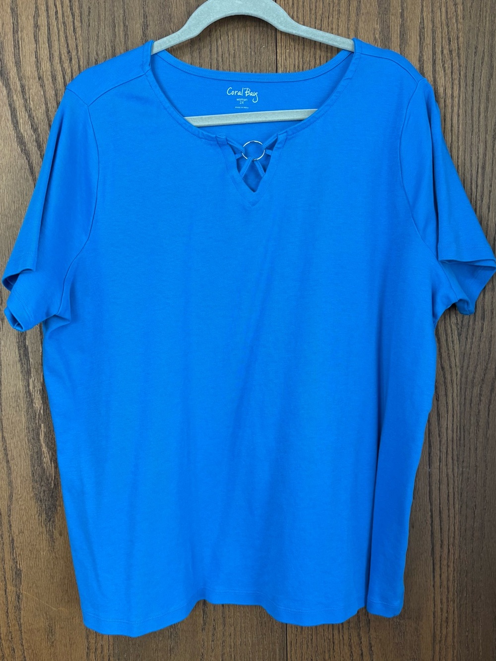 Coral Bay Short Sleeve Ring-Front Top in Bright Blue